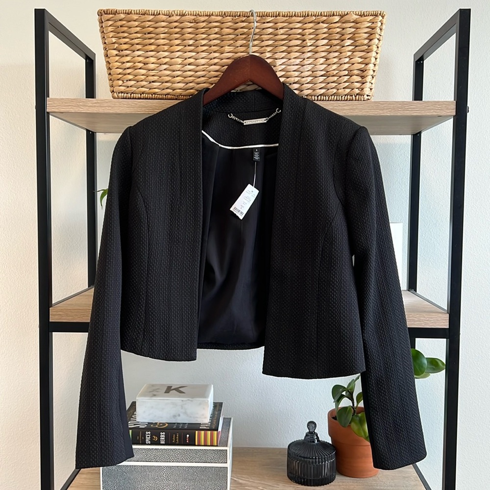 NWT White House Black Market Woven Textured Jacquard Cropped Blazer Jacket, 4
